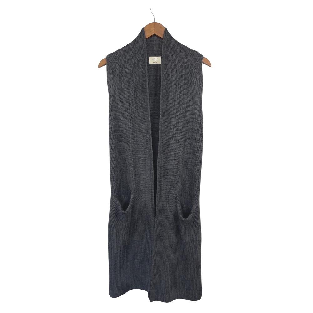 Wilfred Aritzia Long Sweater Vest Merino Wool XS Gray Minimalist Coastal Cozy